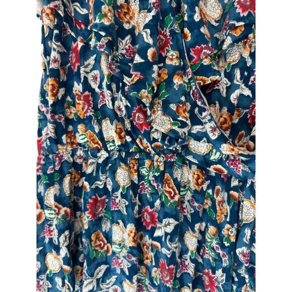 Ralph Lauren Black Label Stretch V-Neck Faux Wrap Blue Ruffle Blouse Medium - Picture 5 of 13